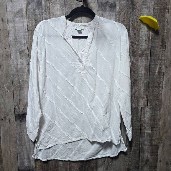 Sundance Snow Cloud Women Popover Top Blouse Shirt White Textured - Picture 2 of 5